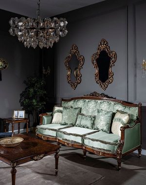 Casa Padrino Sofa Luxus Barock Sofa Hellgrün / Braun 227 x 90 x H. 126 cm - Wohnzimmer Sofa mit dekorativen Kissen - Barock Möbel