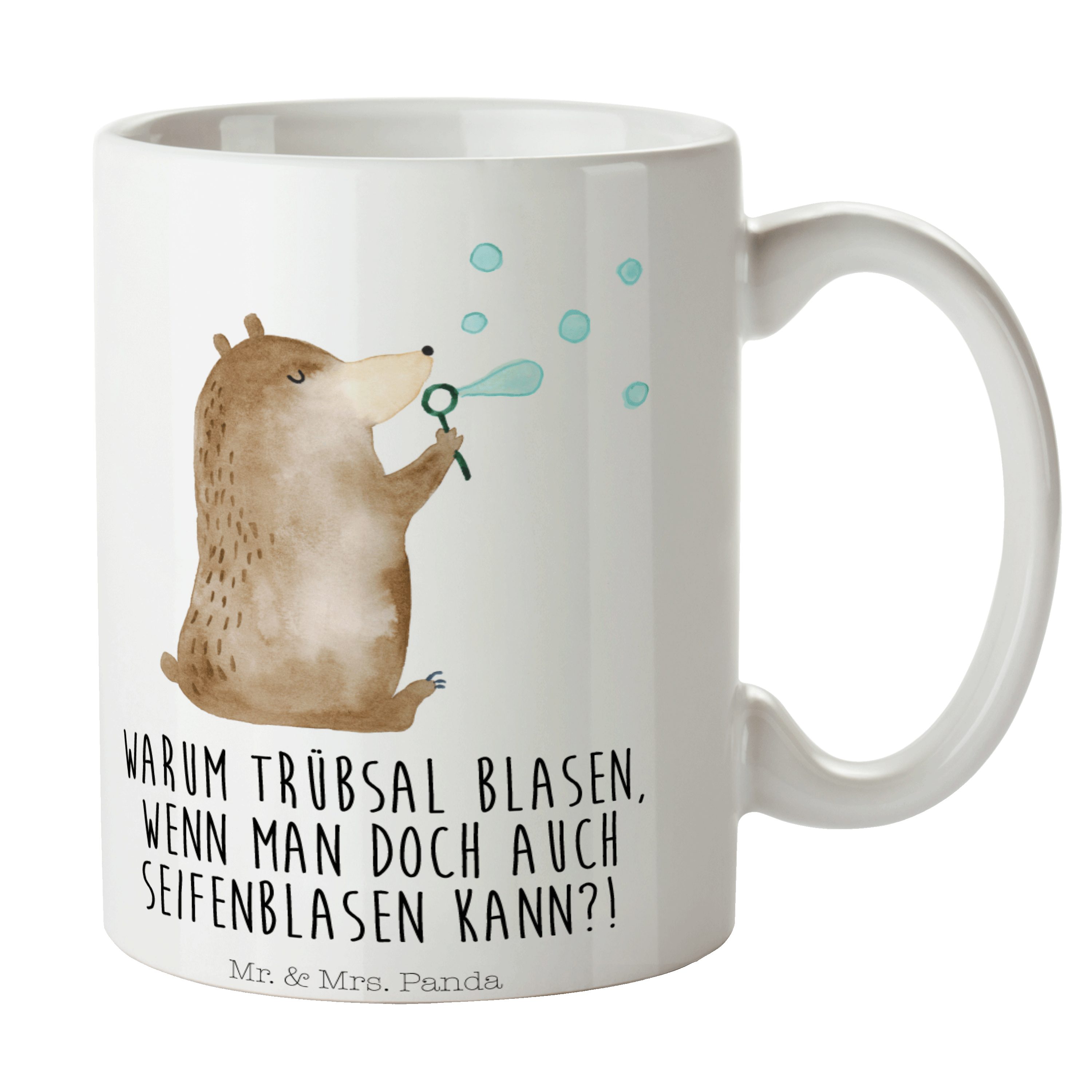 Mr. & Mrs. Panda Tasse Bär Seifenblasen - Weiß - Geschenk, Kaffeetasse, Teddybär, Büro Tasse, Keramik