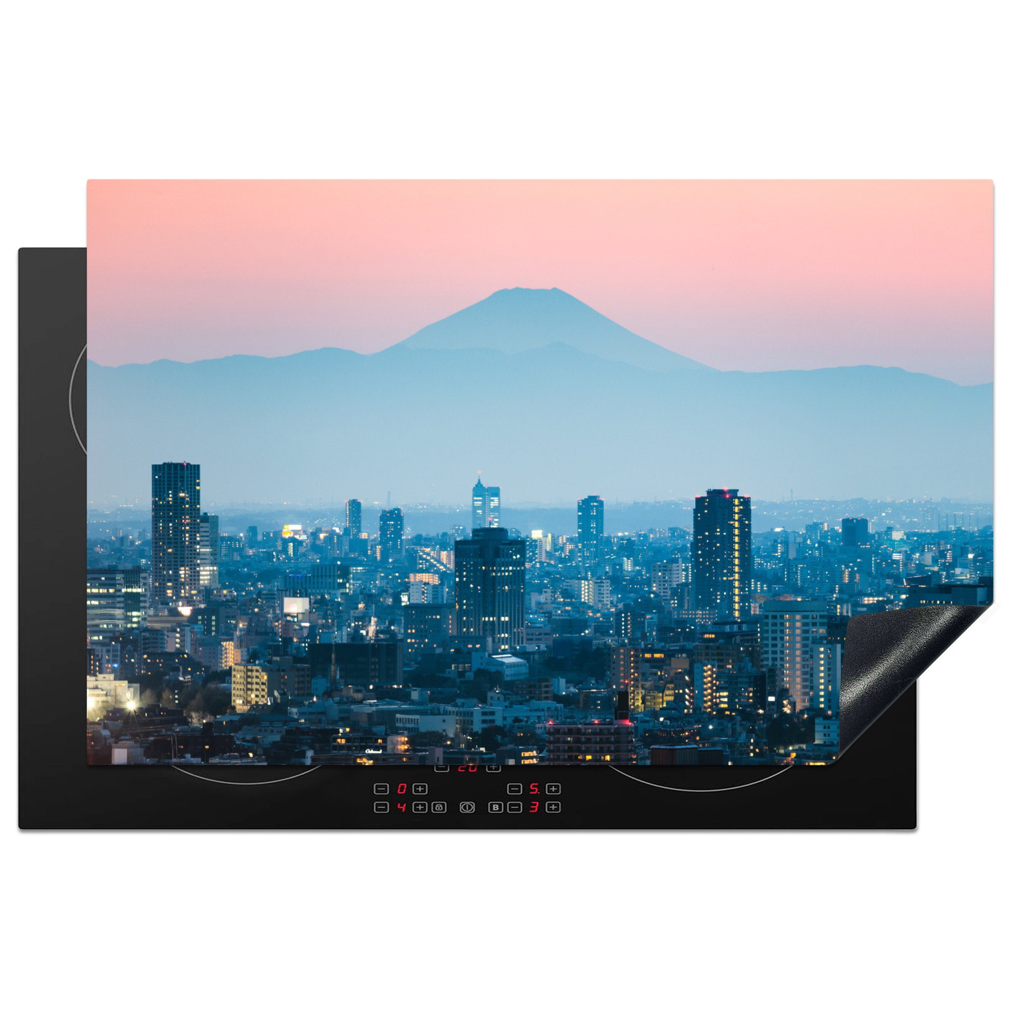 Japan, für cm, in (1 Schutz Skyline Stadtzentrums Tokio MuchoWow von Vinyl, die küche, Ceranfeldabdeckung Herdblende-/Abdeckplatte tlg), des Induktionskochfeld 81x52