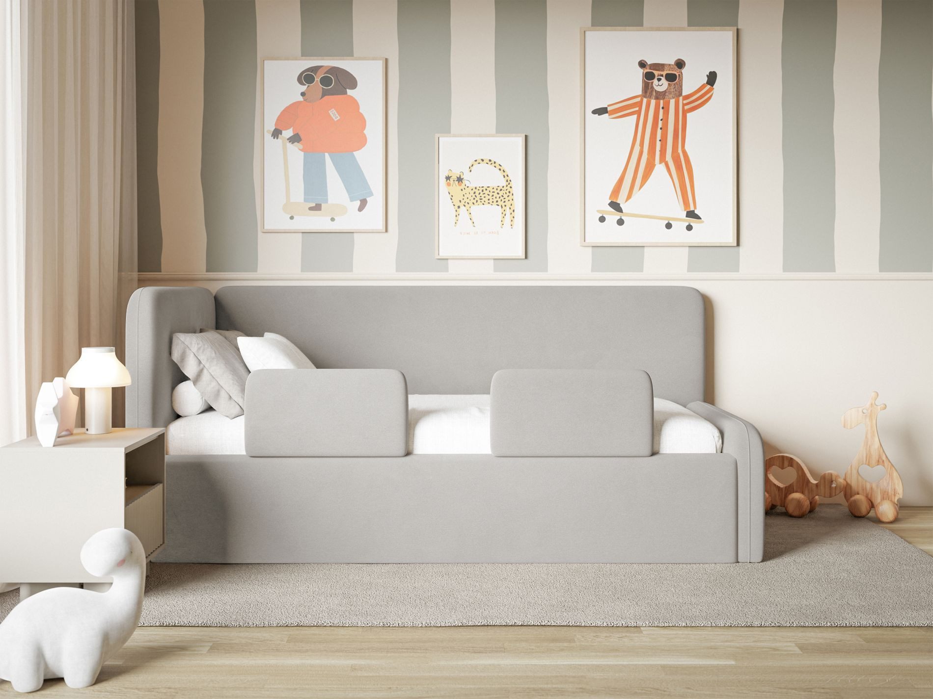 Selsey Kinderbett FANKO, Kinderbett mit Kopfteil, Rausfallschutz, Samt, 90x200 cm