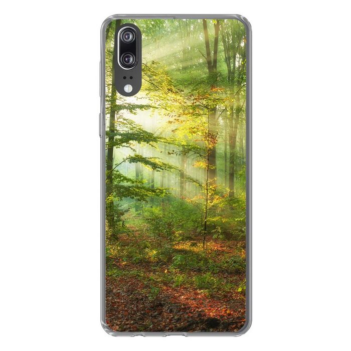 MuchoWow Handyhülle Sonne - Wald - Bäume - Natur - Herbst Handyhülle Huawei P20 Handy Case Silikon Bumper Case