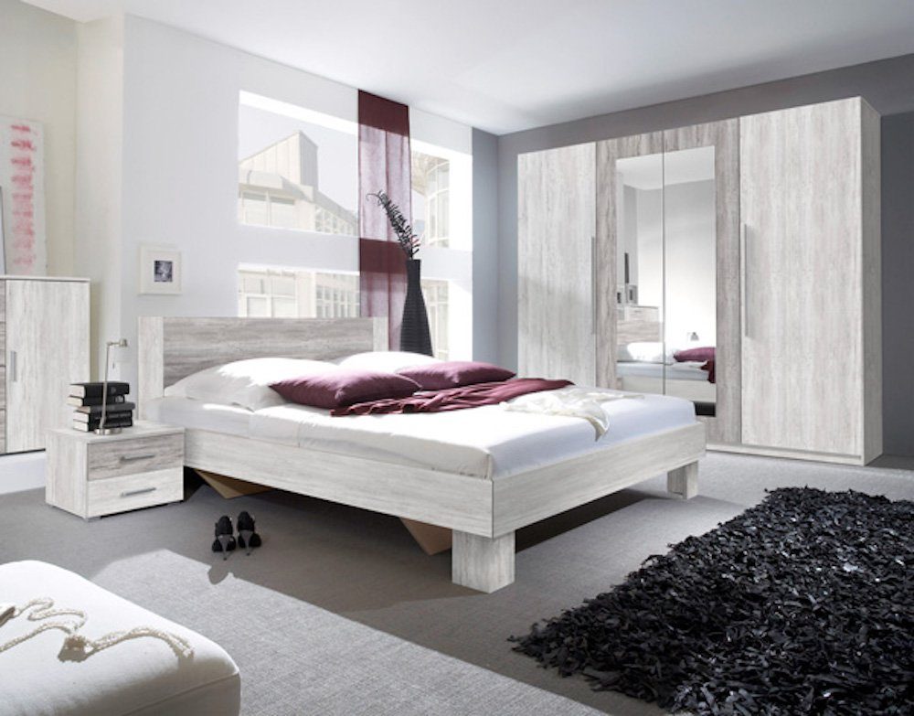 Feldmann-Wohnen Schlafzimmer-Set VERA, (Set, 4-tlg., bestehend aus: - einem 4-türigen Kleiderschrank, - einem Doppelbett und - 2 Nachtkonsolen), geräumig, 180 x 200 cm