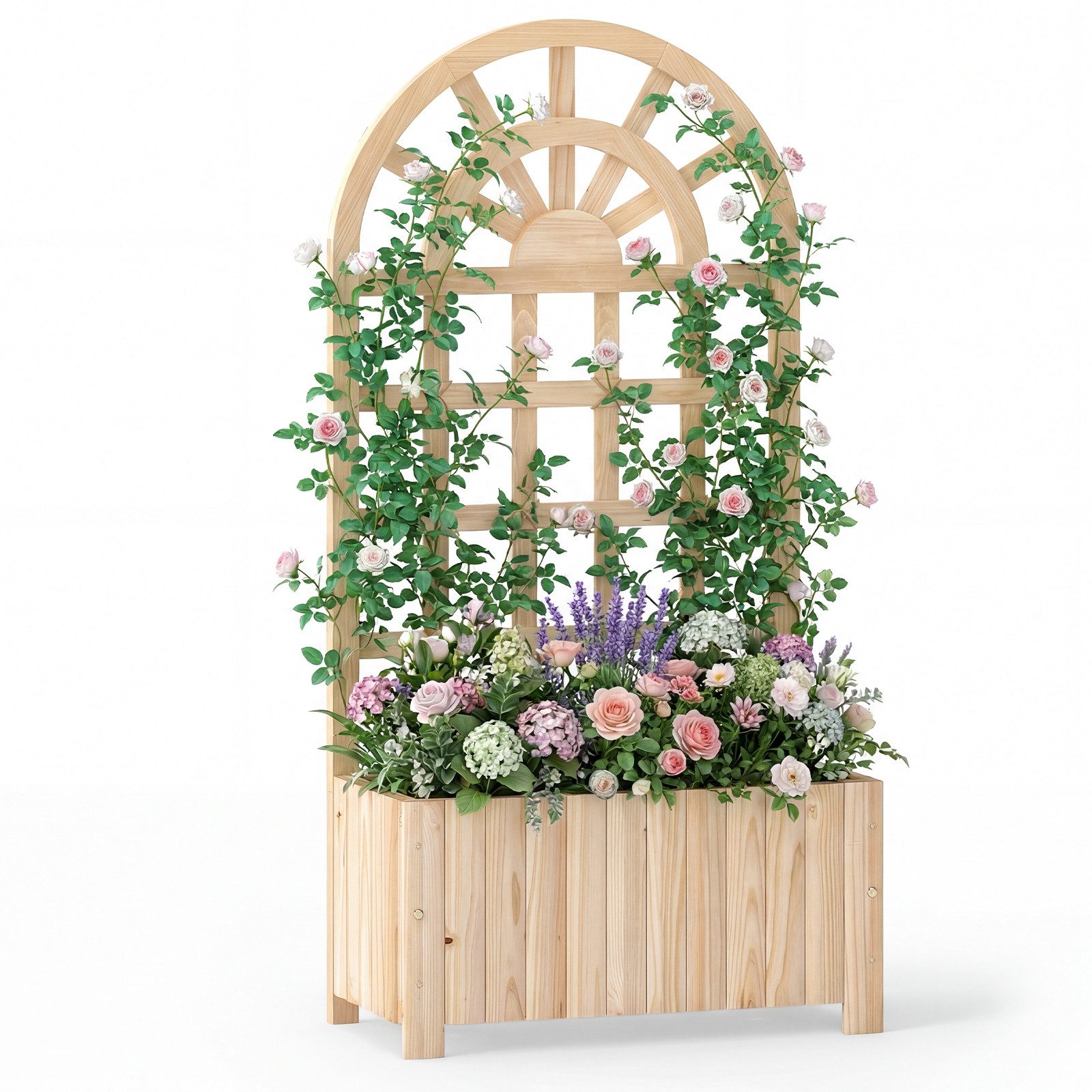 COSTWAY Hochbeet (1 St), Hochbeet mit Rankgitter, für Kletterpflanzen, Sichtschutz