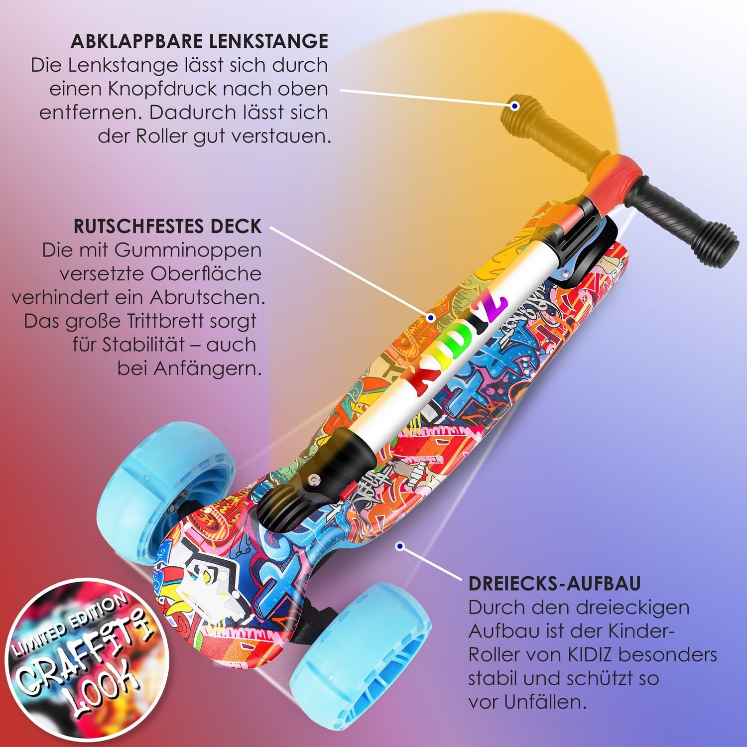 KIDIZ Cityroller, Roller Kinder Scooter X-Pro2 Dreiradscooter mit PU LED Leuchten