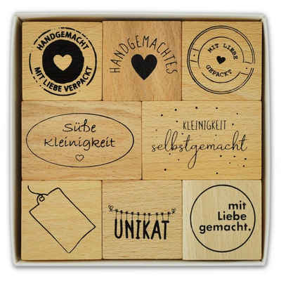 Meyercordt GmbH Stempel Stempel Set "Selbstgemacht" - 8 Holzstempel, mit verschiedenen Motiven