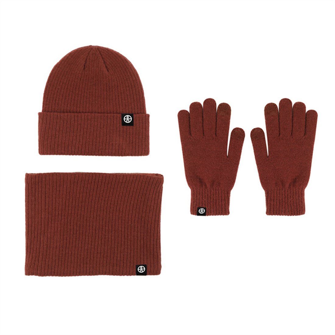 DÖRÖY Strickmütze Unisex Winter Warmth 3 Piece Set, Strickmütze + Schal + Handschuhe Karamell