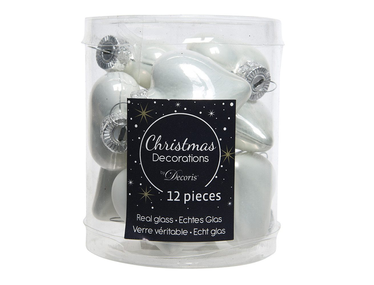 Kaemingk Christbaumschmuck, Christbaumschmuck Herzen 4cm Glas 12 Stück - Winterweiß