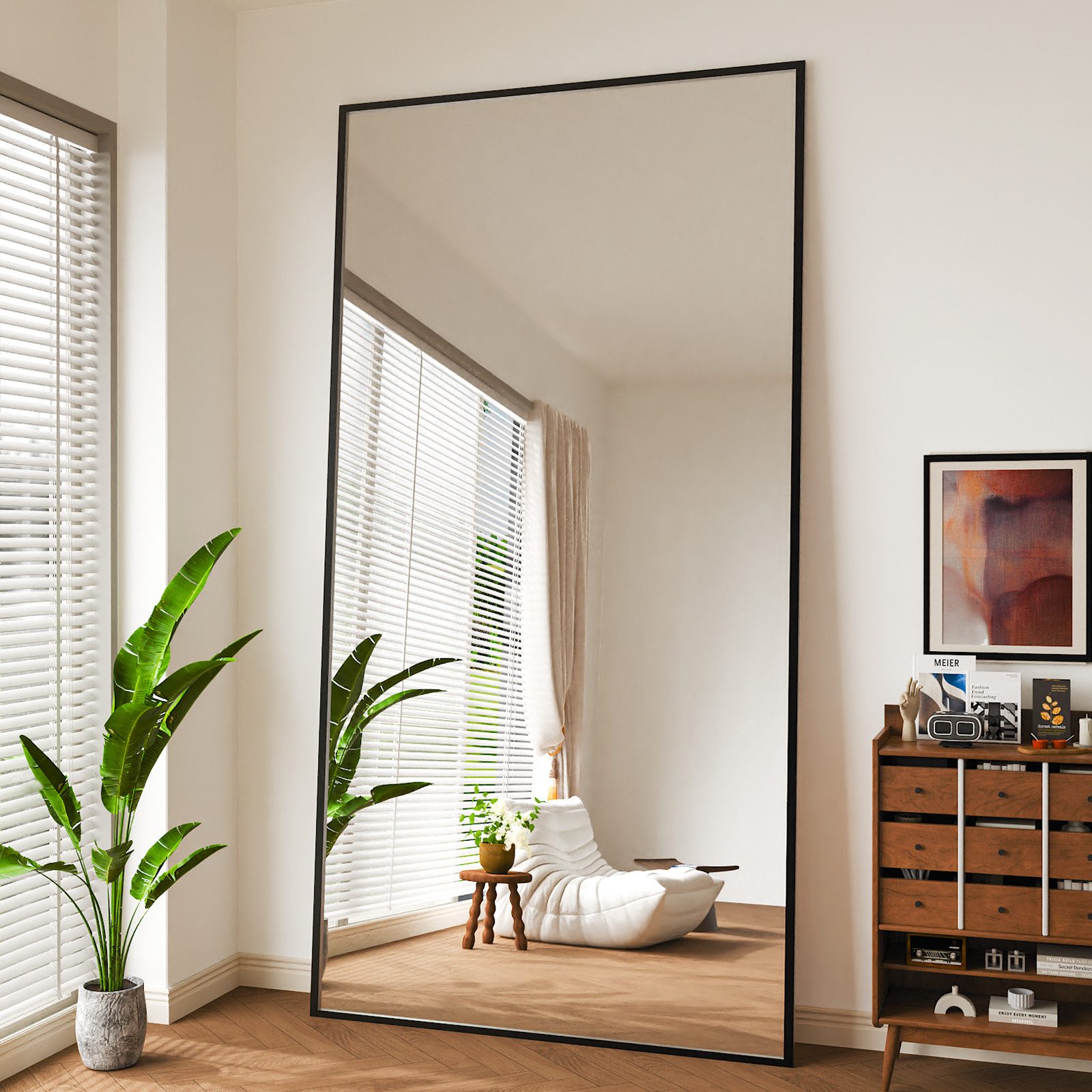 Vortisys Standspiegel Rechteckiger spiegel, Ganzkörperspiegel mit Ständer, verstärktem Glas, zum Anlehnen oder Aufhängen, stabiler Rahmen, für Schlafraum, Flur