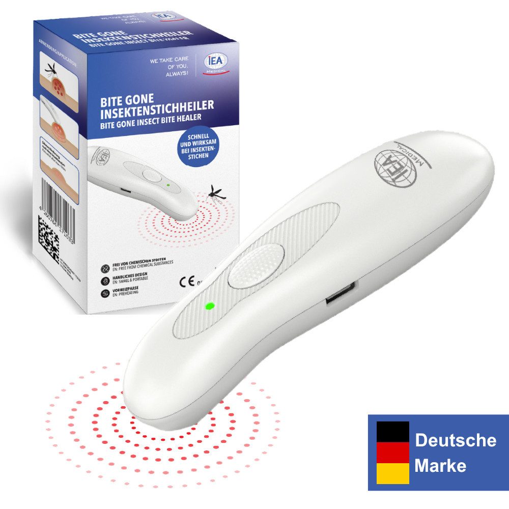 IEA Medical Insektenstichheiler Elektrischer Stichheiler USB-C, 2 Modi, kompakt, wiederaufladbar, Wärmeanwendung ohne Cremes, wiederaufladbar, für Alltag & unterwegs