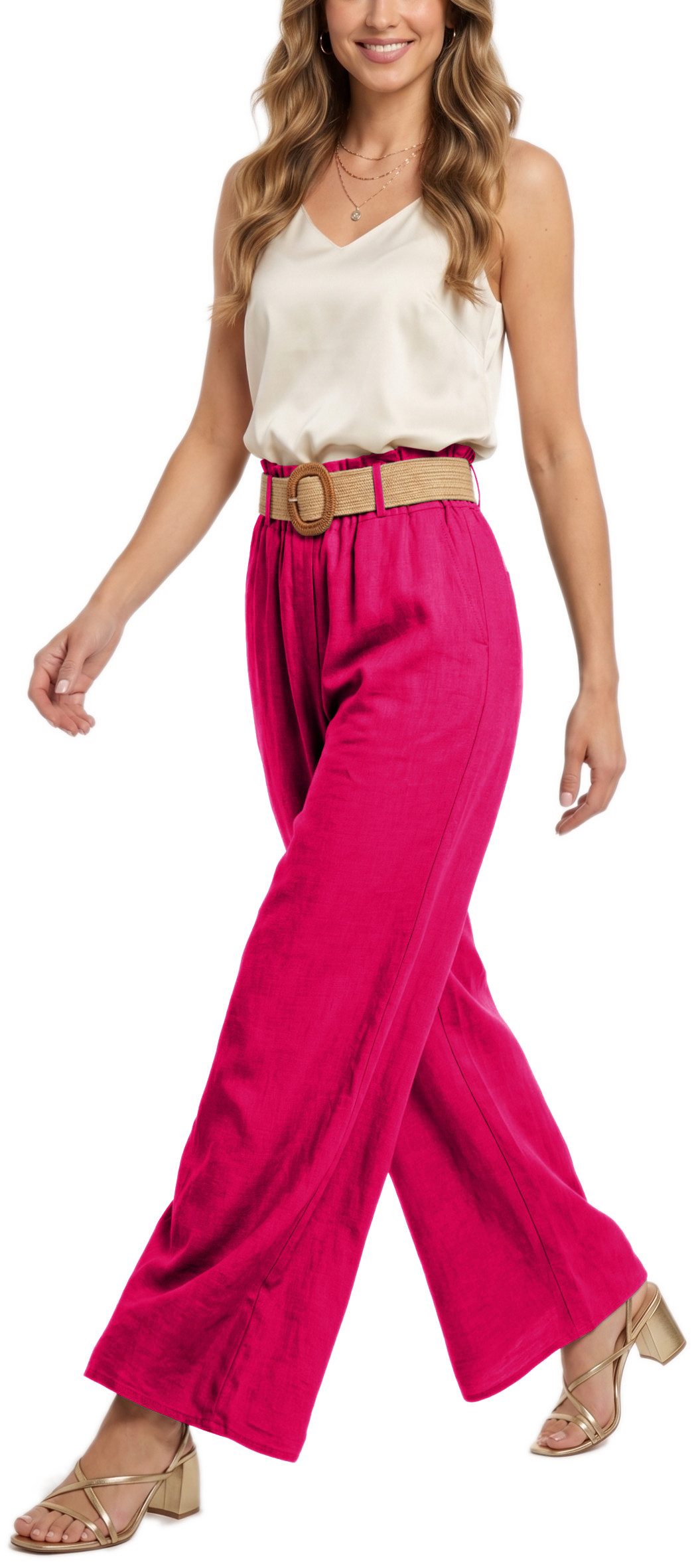 dy_mode Palazzohose Damen High Waist Palazzohose Weitbein Hose Schlupfhose Sommer Strand in Unifarbe, High Waist, mit elastischem Bund
