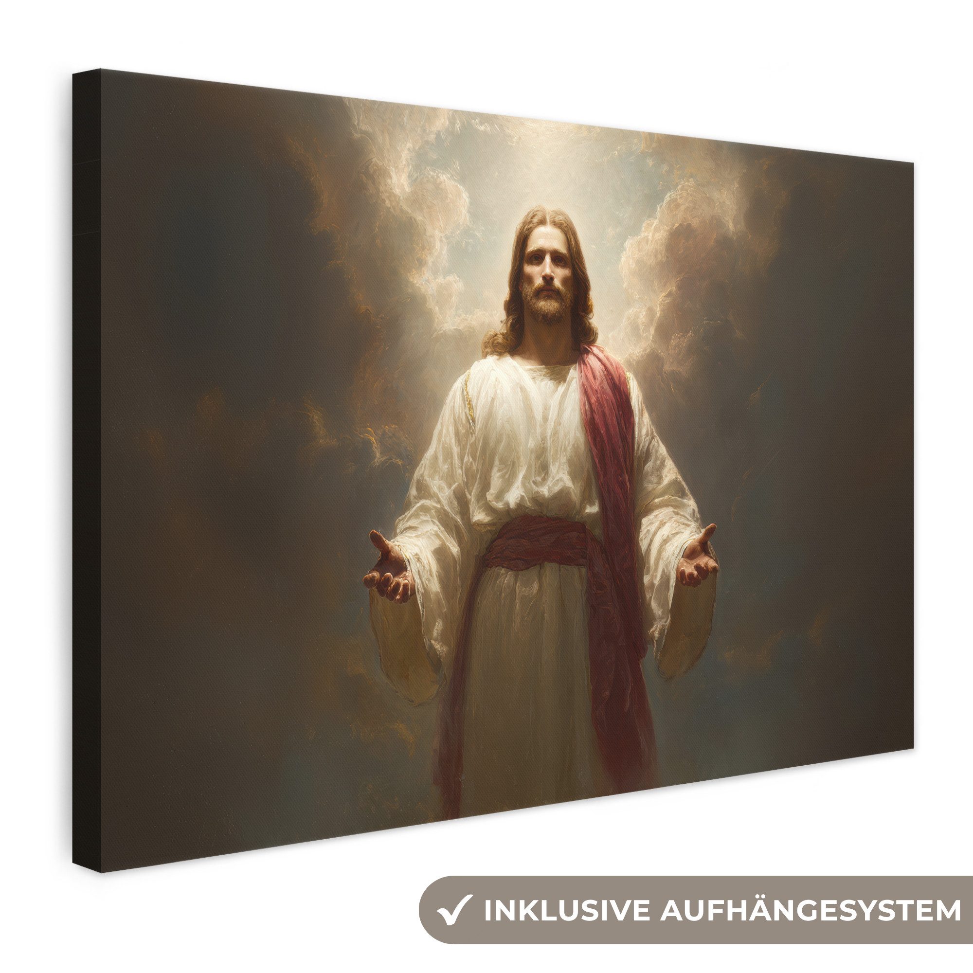 OneMillionCanvasses® Leinwandbild Himmel - Sonnenlicht - Jesus - Rot, Fotodruck (1 St), Leinwand Bilder Klein, Wand Dekoration Aesthetic 30x20 cm