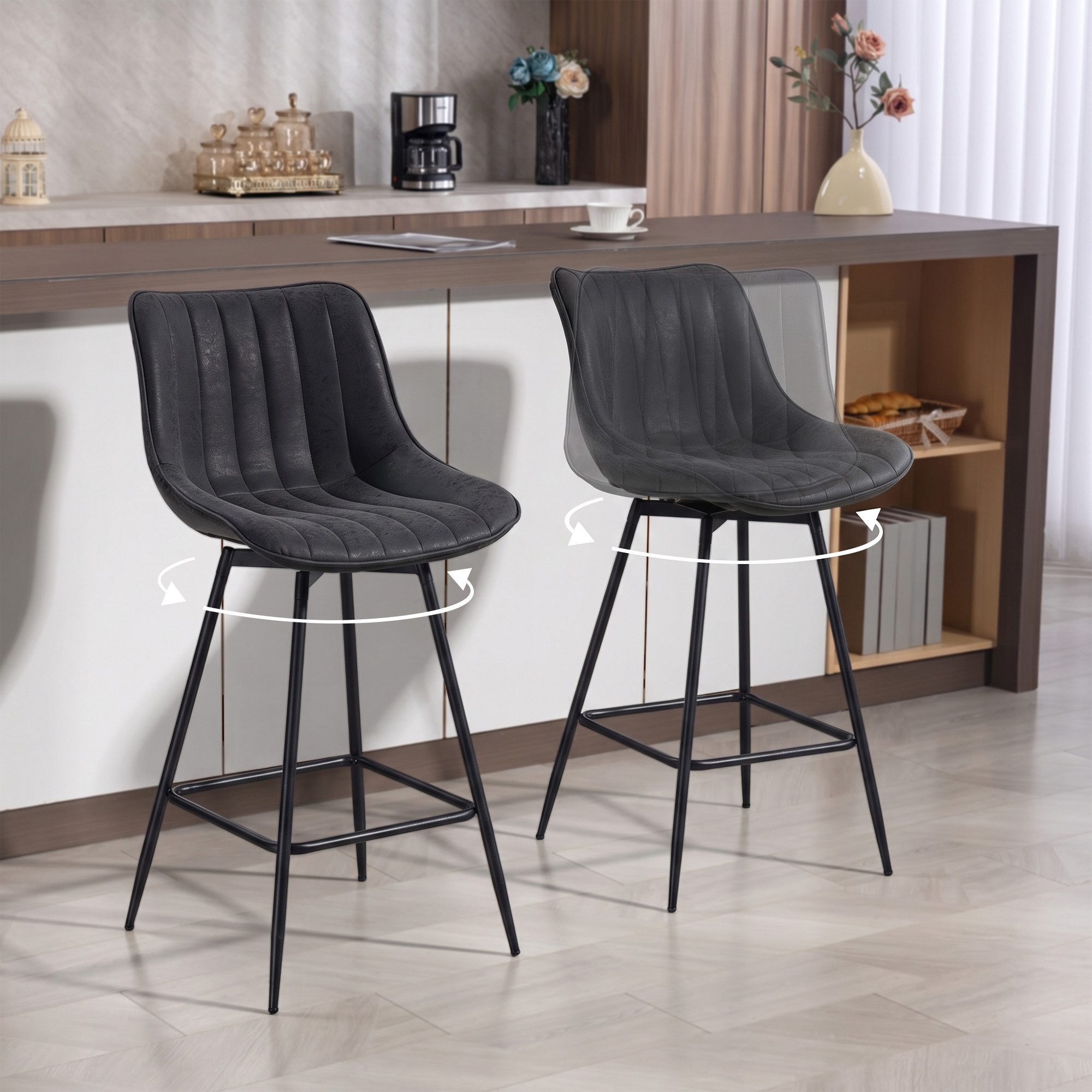 HOMCOM Barhocker drehbare Tresenhocker mit Rückenlehne (Set, 2 St., 2er Set), 360° drehbar, gepolstert, leicht zu reinigen