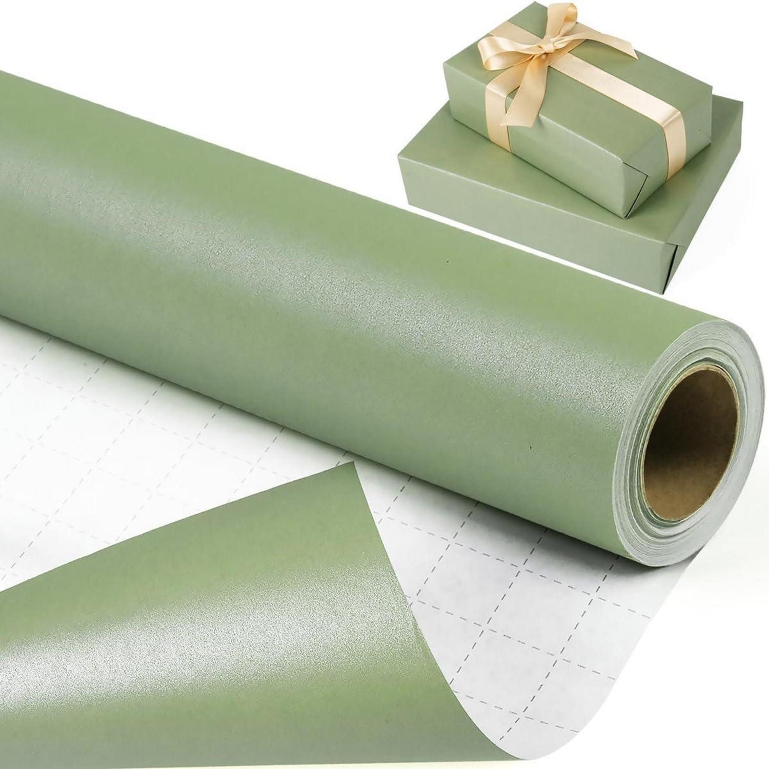 LuxusKollektion Geschenkpapier Geschenkpapier Rolle Salbeigrün Perlmutt 43cm x 10m