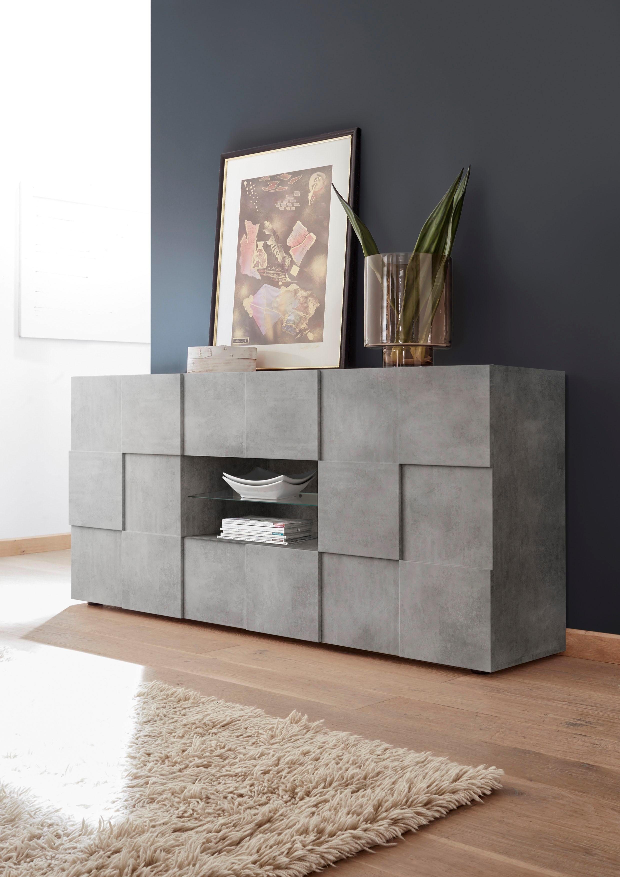 Home affaire Sideboard Dama Breite 181, Kommode 2 Türen u. 2 Schubkästen, Anrichte, Front in 3D-Optik, viel Stauraum, verschiedene Farben