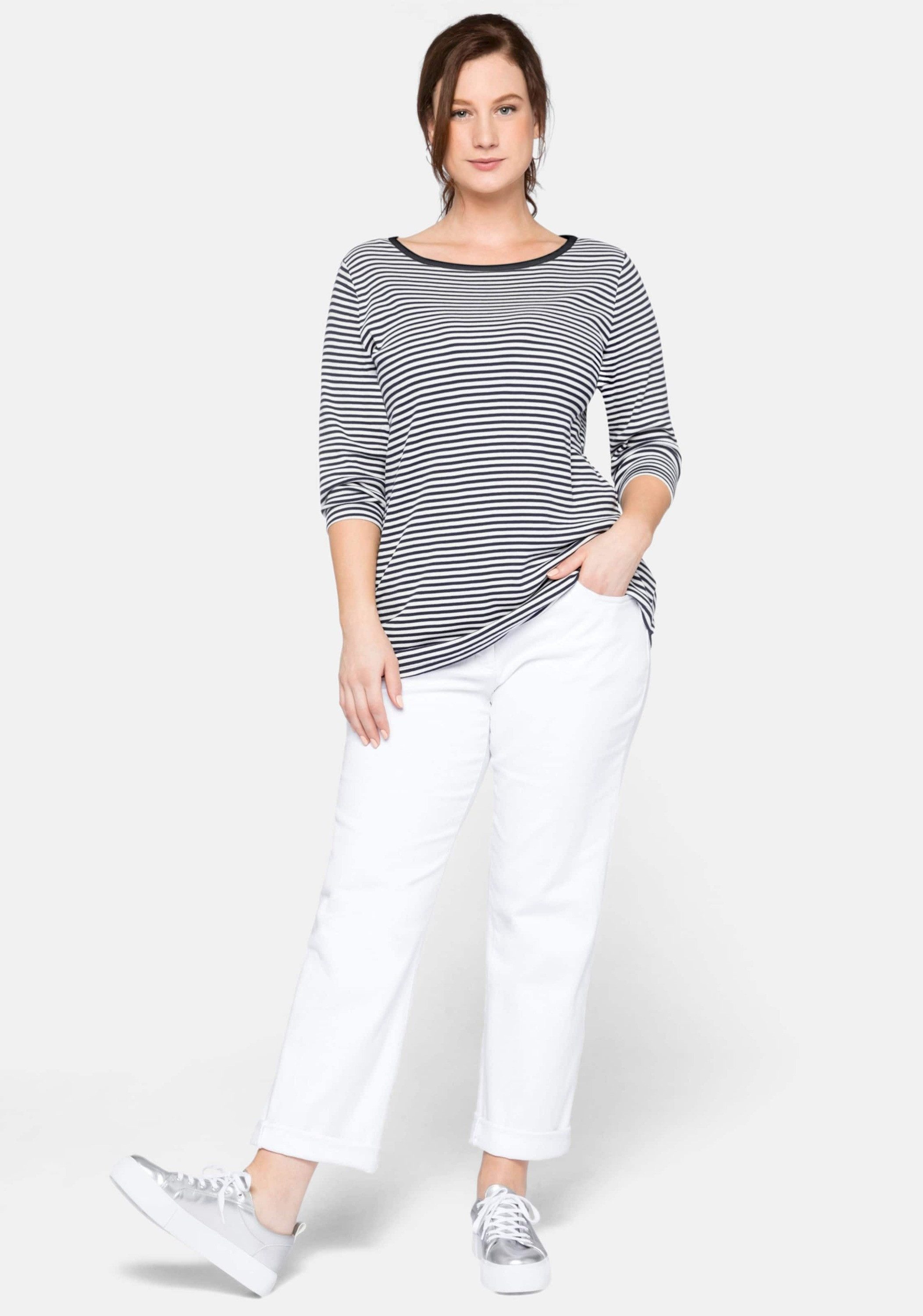 Sheego T-Shirt 3/4-Arm-Shirt 3/4-Arm aus Rippware mit garngefärbten Ringeln