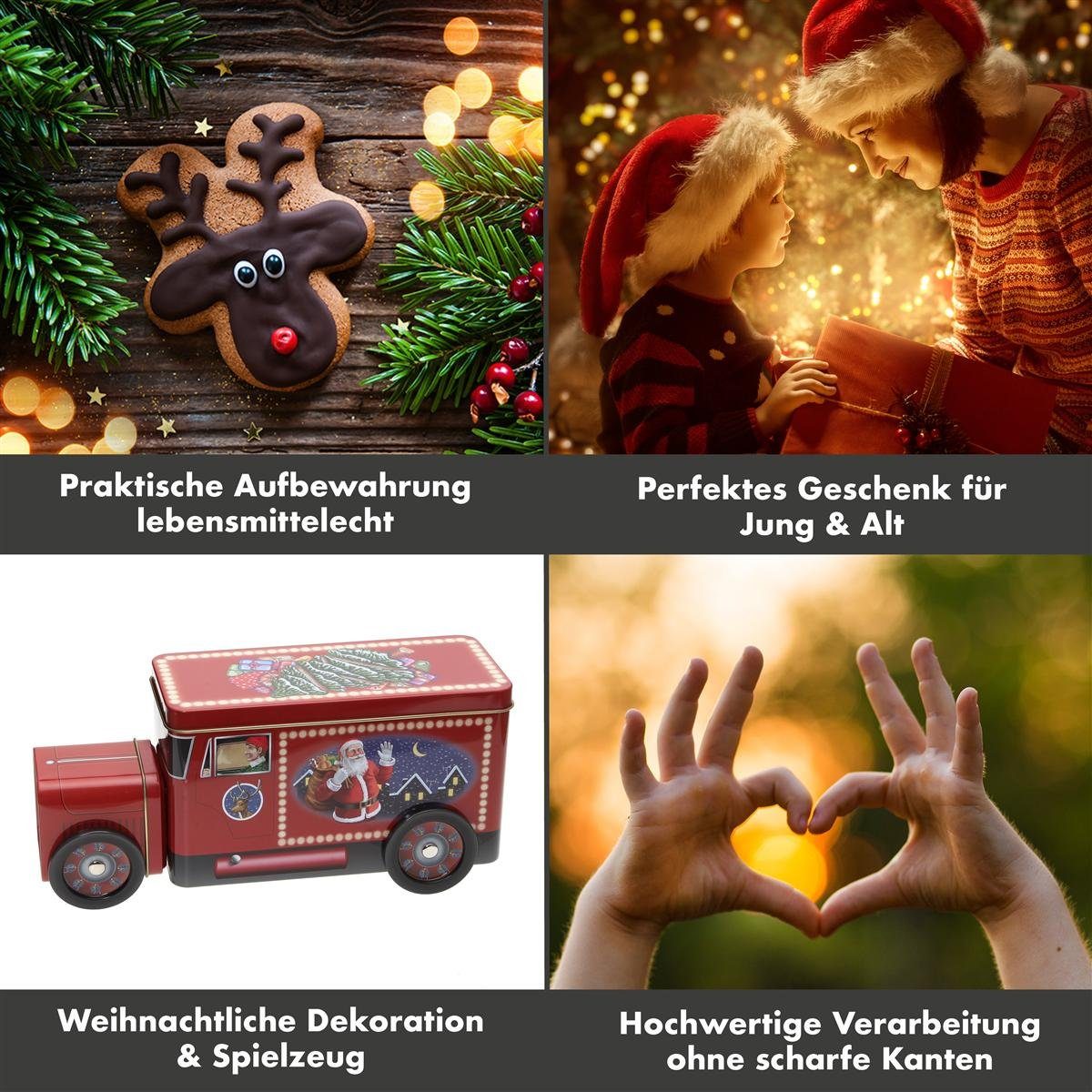 POWERHAUS24 Truck Keksdose, Keksdose winterliche Santas (Spar-Set) Blechdose, Blech,