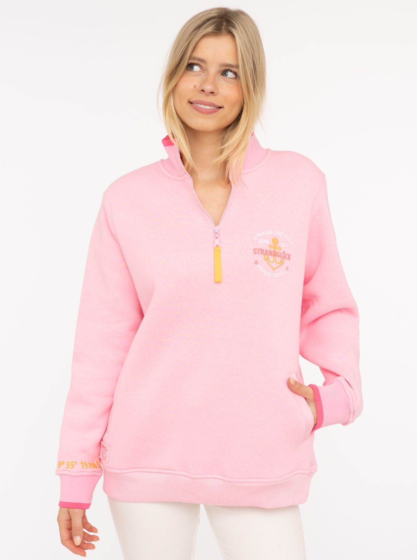 Zwillingsherz Troyer "Strandglück" mit Stehkragen, Ankerstickerei, Eingriff günstig online kaufen