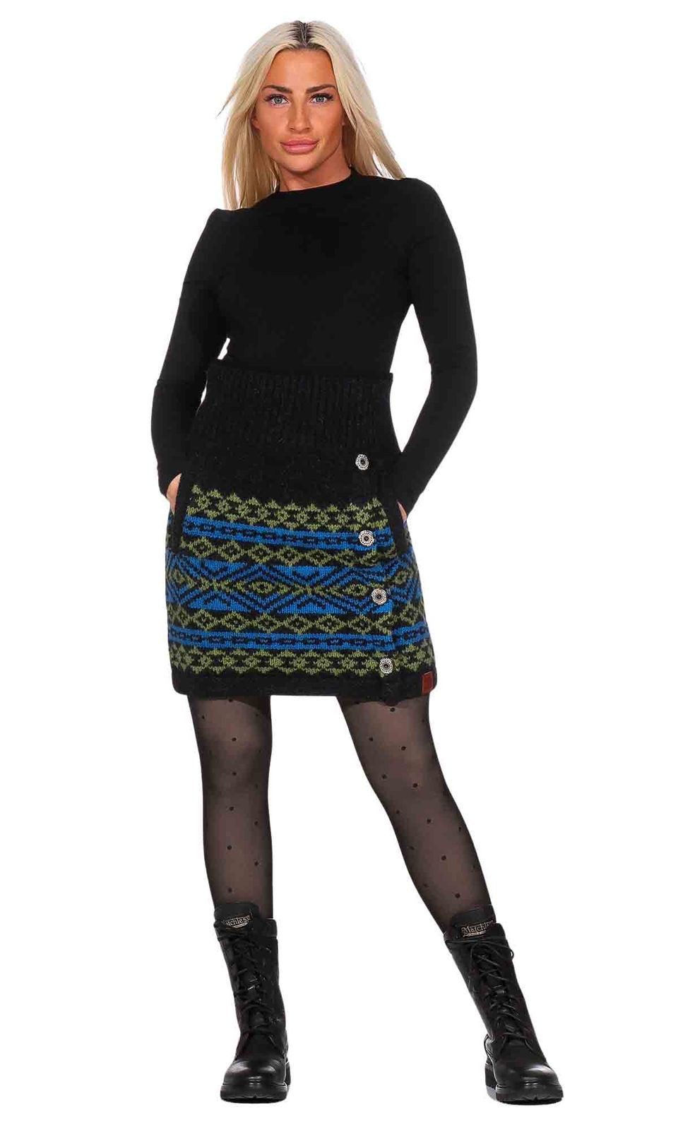 KUNST UND MAGIE Strickrock Bunter Strickrock kurzer Rock+nordischen Mustern Wolle gefüttert Boho