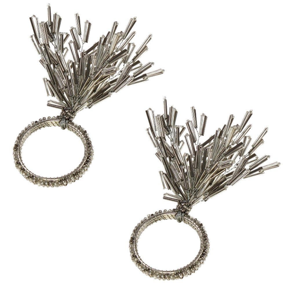 Macosa Home Serviettenring 2er Set edle Moderne Serviettenringe Perlen Silber Servietten Halter, Metall, (2-tlg., 2er Set), Tischdekoration Serviettenhalter Tischset Tisch- Dekoration