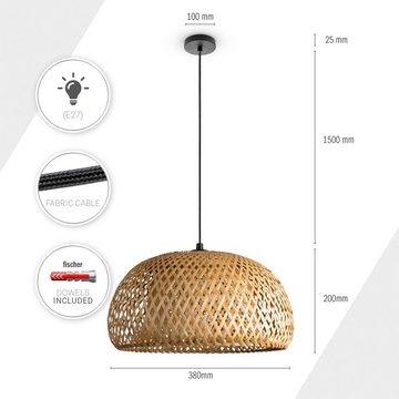 Paco Home Pendelleuchte PESA, ohne Leuchtmittel, Hängeleuchte Bambus Korblampen Boho Rattan Optik Natur E27