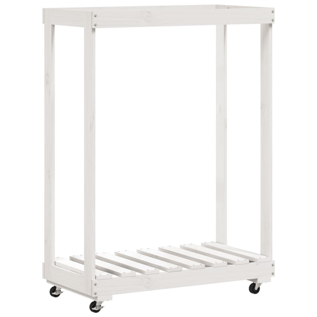 furnicato Kaminholzregal Kaminholzhalter aus Massivholz Weiß 76,5 x 40 x 108 cm, (1-St), Rollbares Brennholzregal mit Rollen für einfache Transportwege