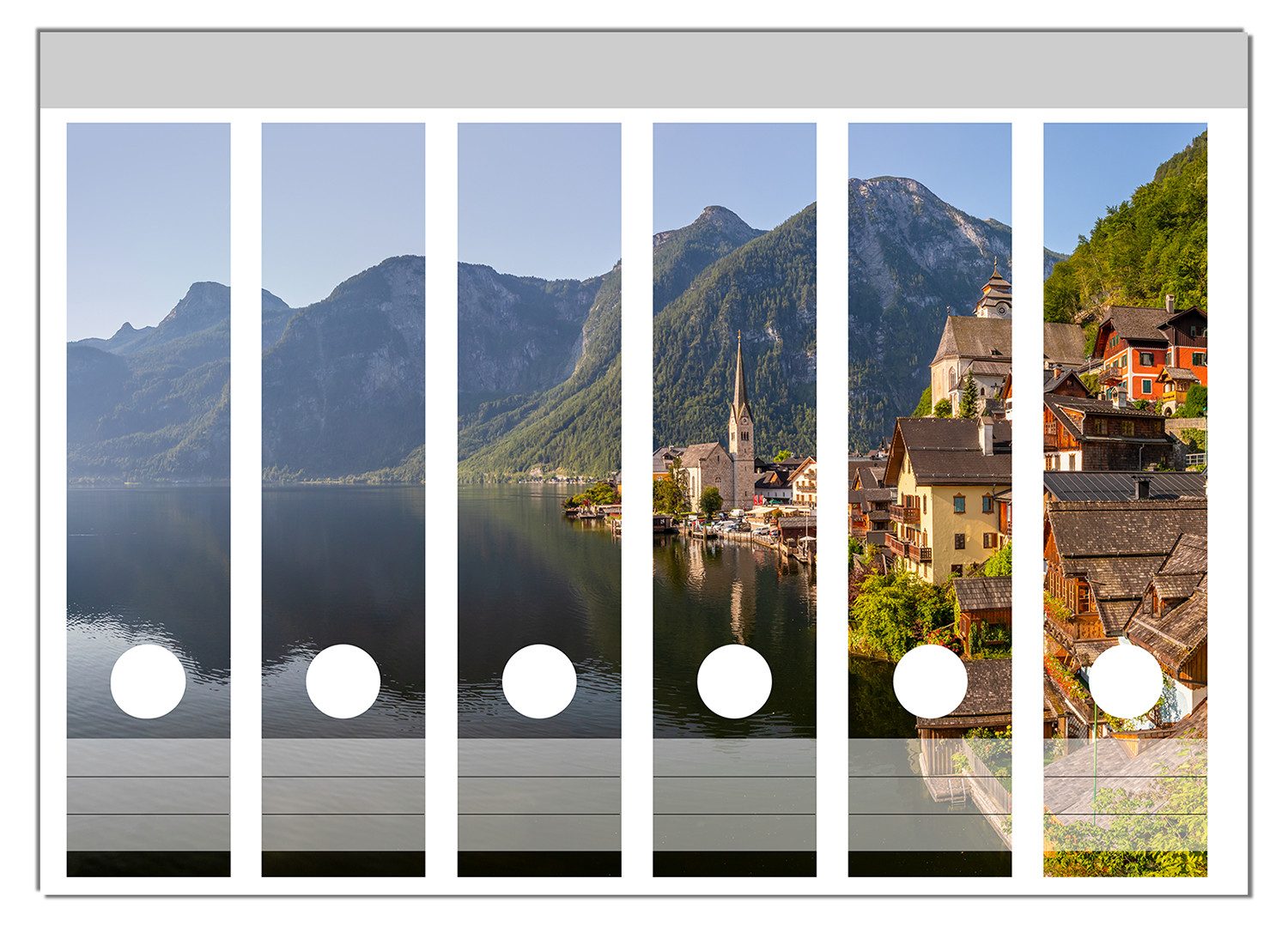 Wallario Etiketten Malerisches Dorf an Bergsee, Ordnerrücken-Sticker in verschiedenen Ausführungen