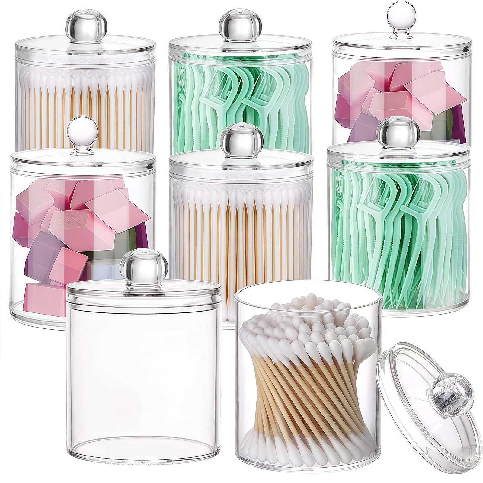 MOPUEA Wattestäbchen 8 St Wattestäbchen Behälter Schminktisch Badezimmer Organizer, 8-St., Abnehmbarer Deckel für komfortable Reinigung