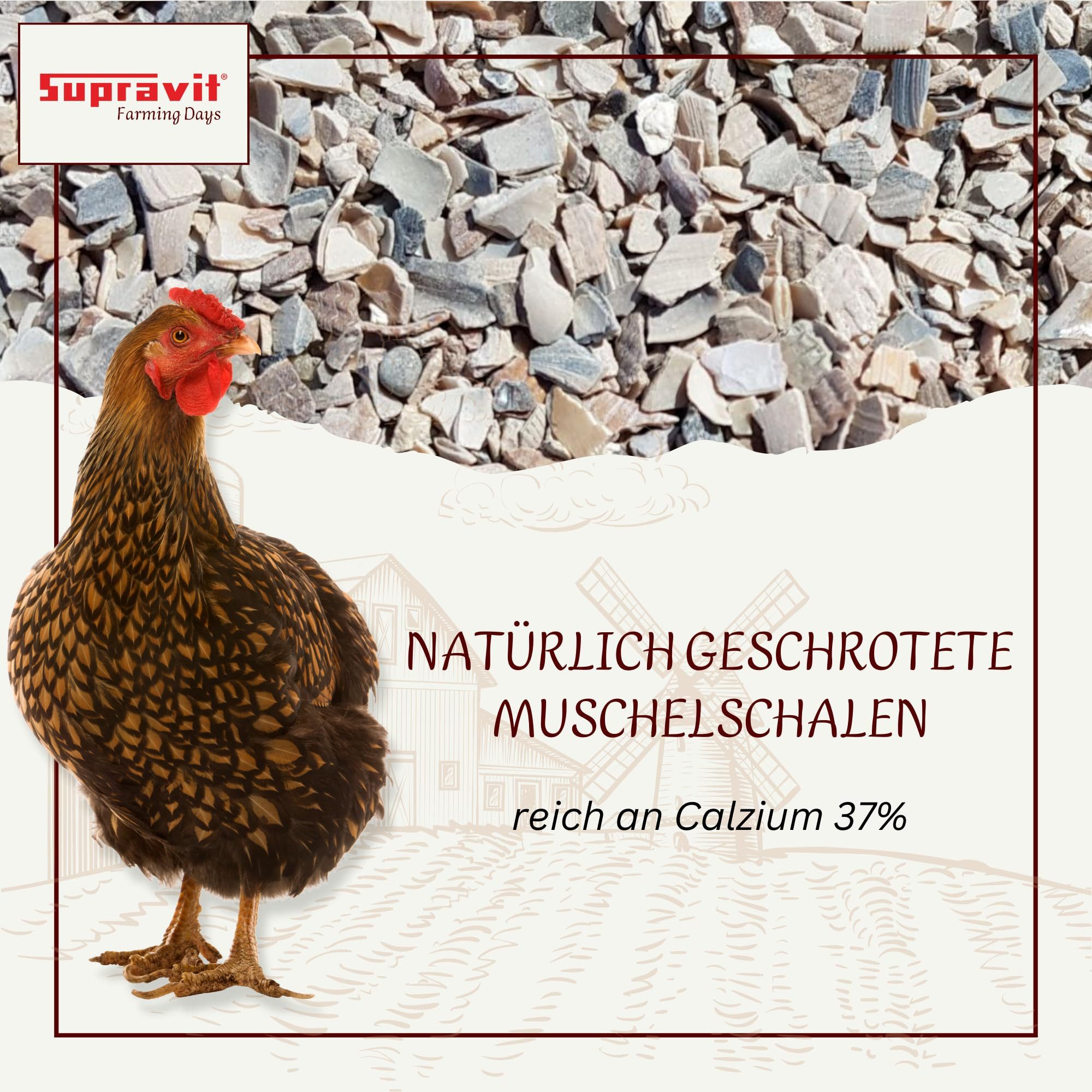 Supravit Hühnergrit Geflügelgrit - Muschelkalk Ergänzungsfutter für Knochen Muschelkalk, Ergänzungsfutter für: Nutz-/ Wildtier