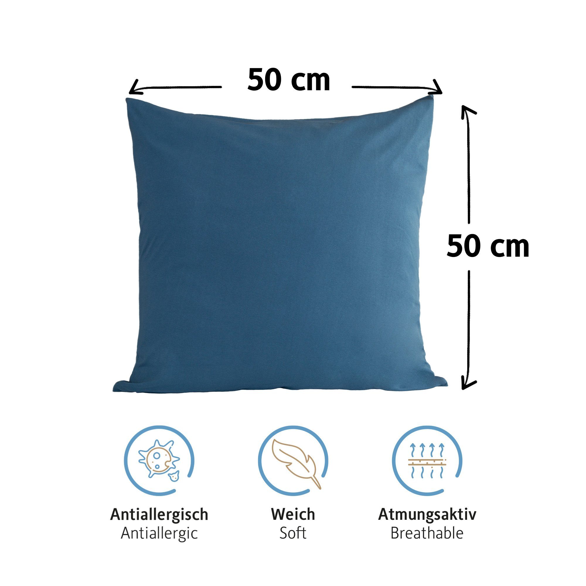 Komfortec Kissenbezug 100% Baumwolle, 150 g/m², (2 Stück), 50 x 50 cm, Kissenhülle, Superweicher Premium Jersey Kopfkissenbezug – Bild 3 von 5