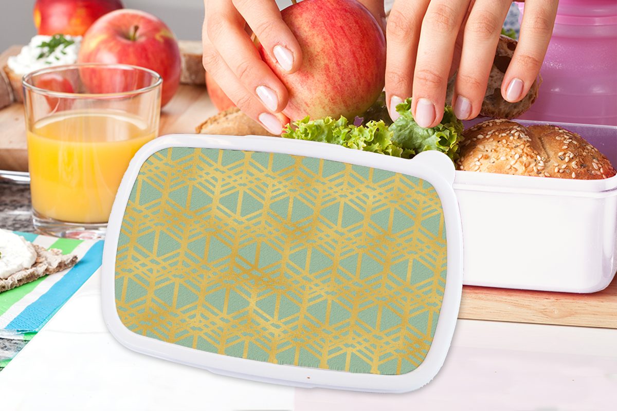 MuchoWow Kinder Lunchbox Muster - Jungs - Grün und - (2-tlg), Kunststoff, weiß Gold Erwachsene, Mädchen für und für Brotbox Brotdose, Luxus,