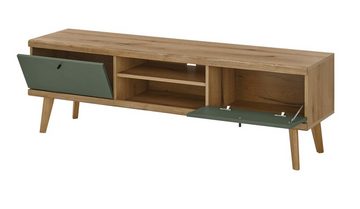 Furn.Design Lowboard Juna (TV Unterschrank in Eiche mit Salbeigrün, 160 x 50 cm), skandinavisches Design