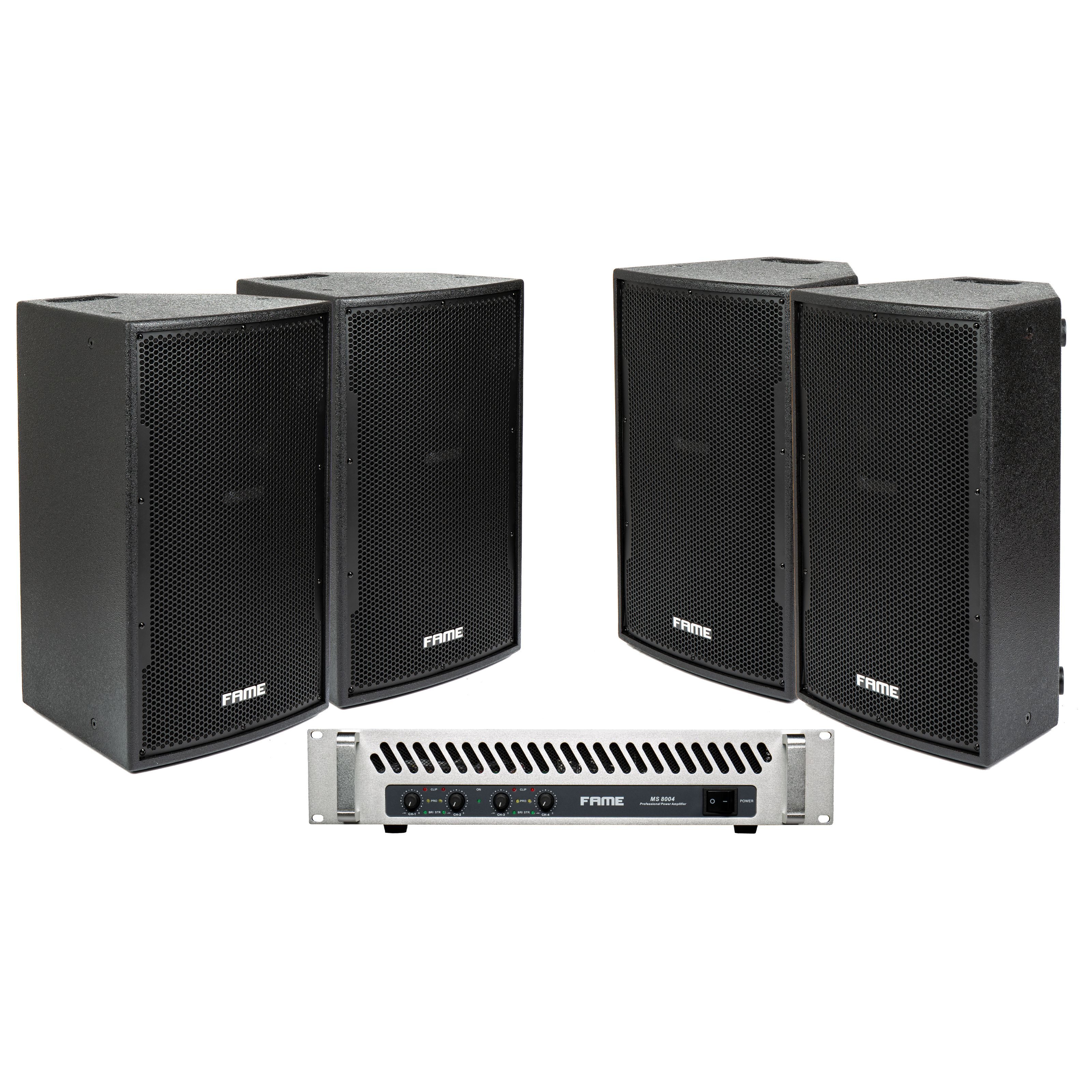 Fame Audio Lautsprechersystem (MT-12 Lautsprecher, 820W Endstufe, PA Komplettset)