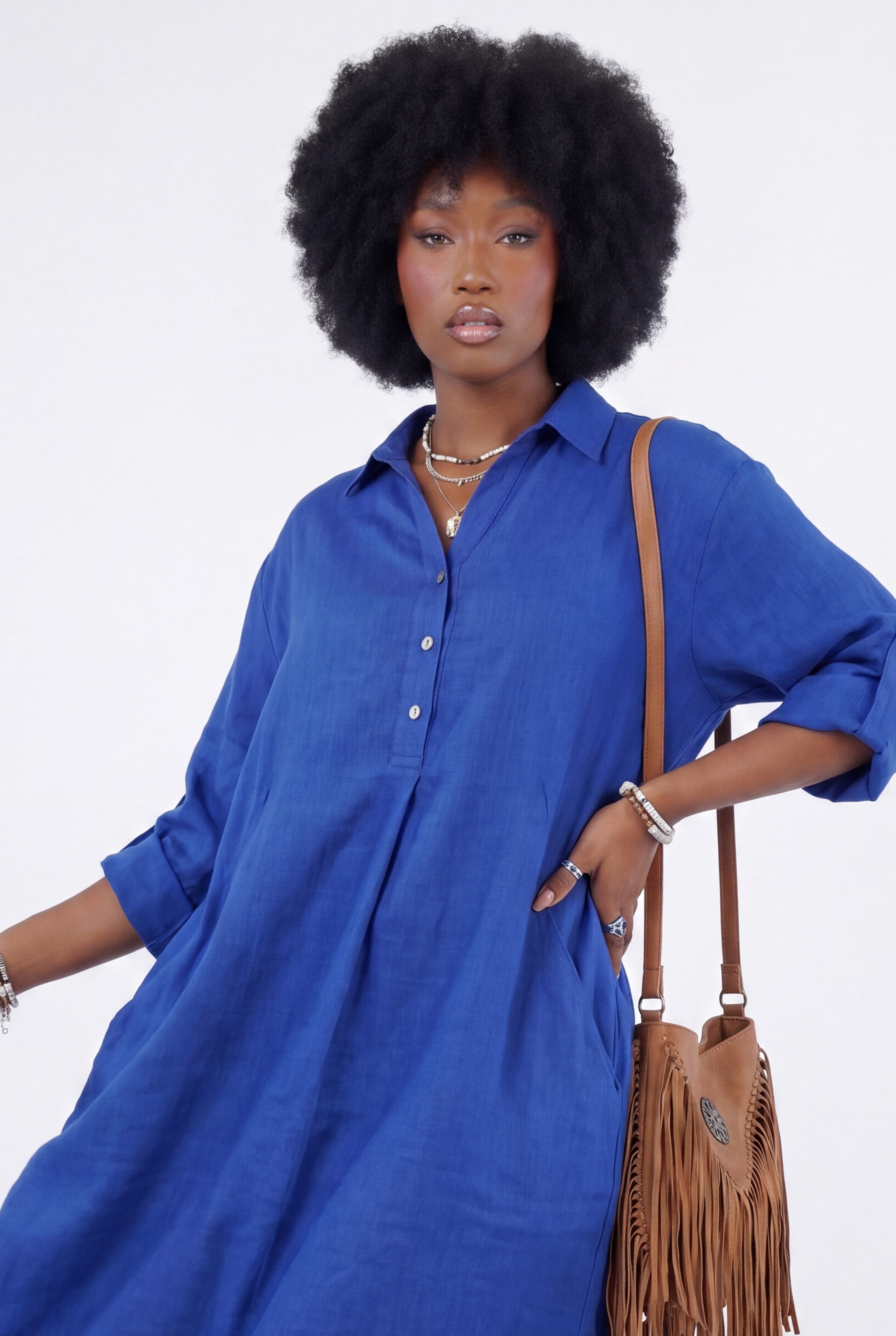 YC Fashion & Style Blusenkleid Leinen-Tunika Oversized One Size in Unifarbe