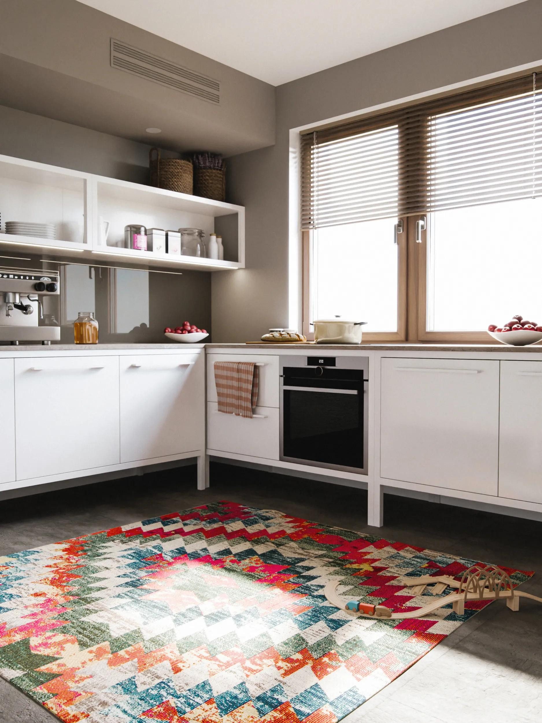 benuta Teppich Casa, quadratisch, Höhe: 11 mm, Teppich Wohnzimmer, Esszimmer, Schlafzimmer, Flur, Farbenfroh, Retro