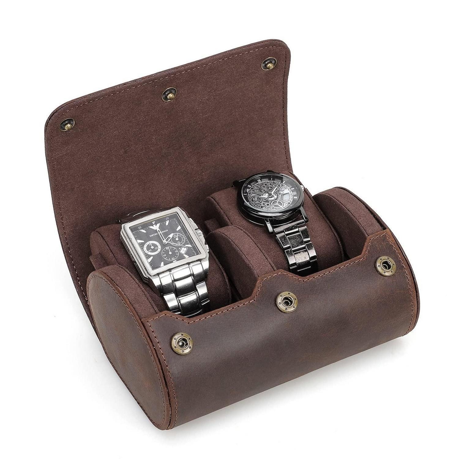 LuxusKollektion Uhrenbox Uhrenbox Leder Kaffee 2 Uhren (2 St)