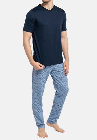 seidensticker Pyjama »Single Jersey« (Set, 2 tlg) Schlafanzug lang - kurzarm - Baumwolle - Lange Hose kombiniert mit Kurzarm-Shirt, Natürliche Qualität aus reiner Baumwolle, Grafisch gemusterte Hose