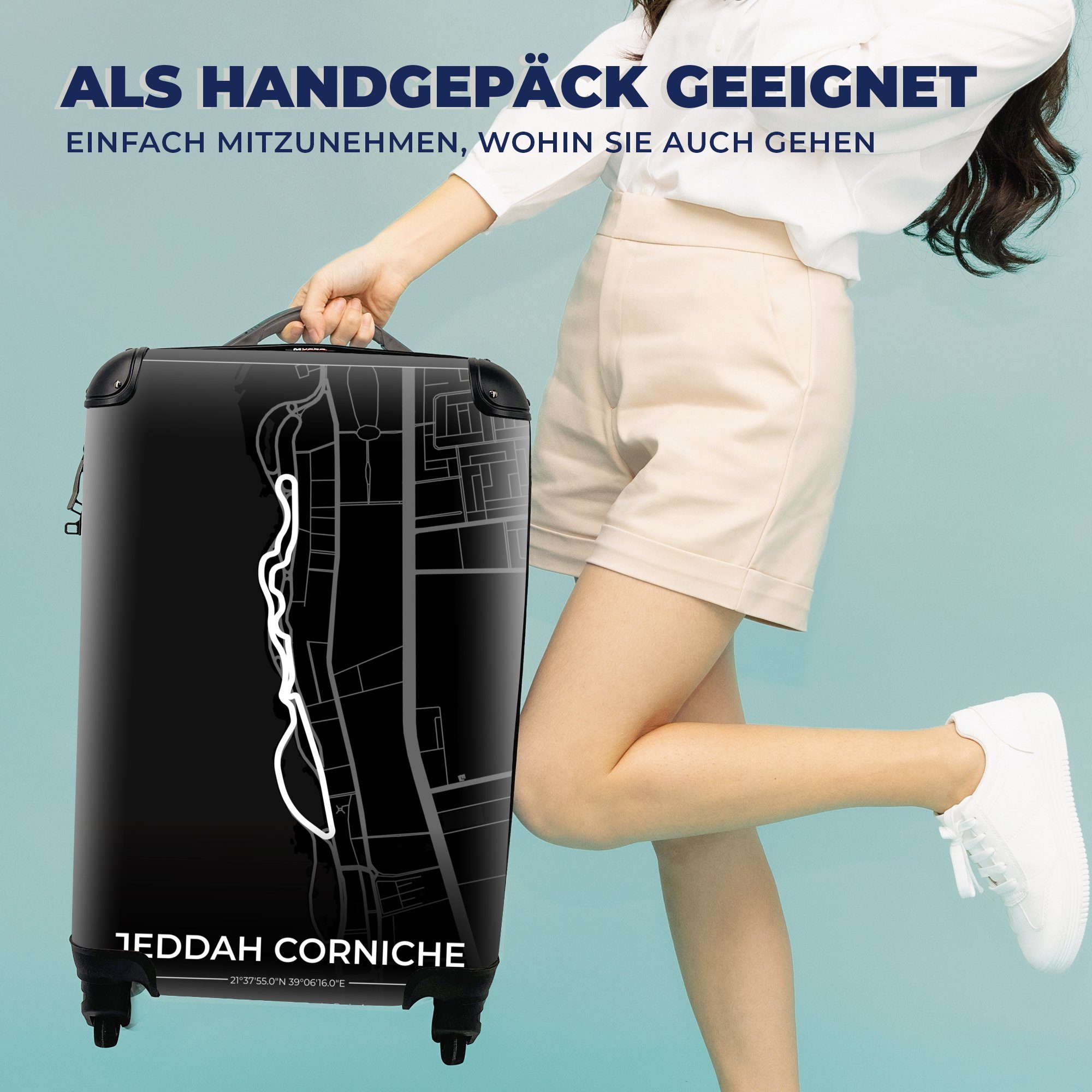 MuchoWow Handgepäckkoffer - Rollen, - - 4 - für Saudi-Arabien rollen, Rennstrecke Handgepäck Reisekoffer Corniche, Sport 1 Jeddah Reisetasche Ferien, mit Trolley, Formel