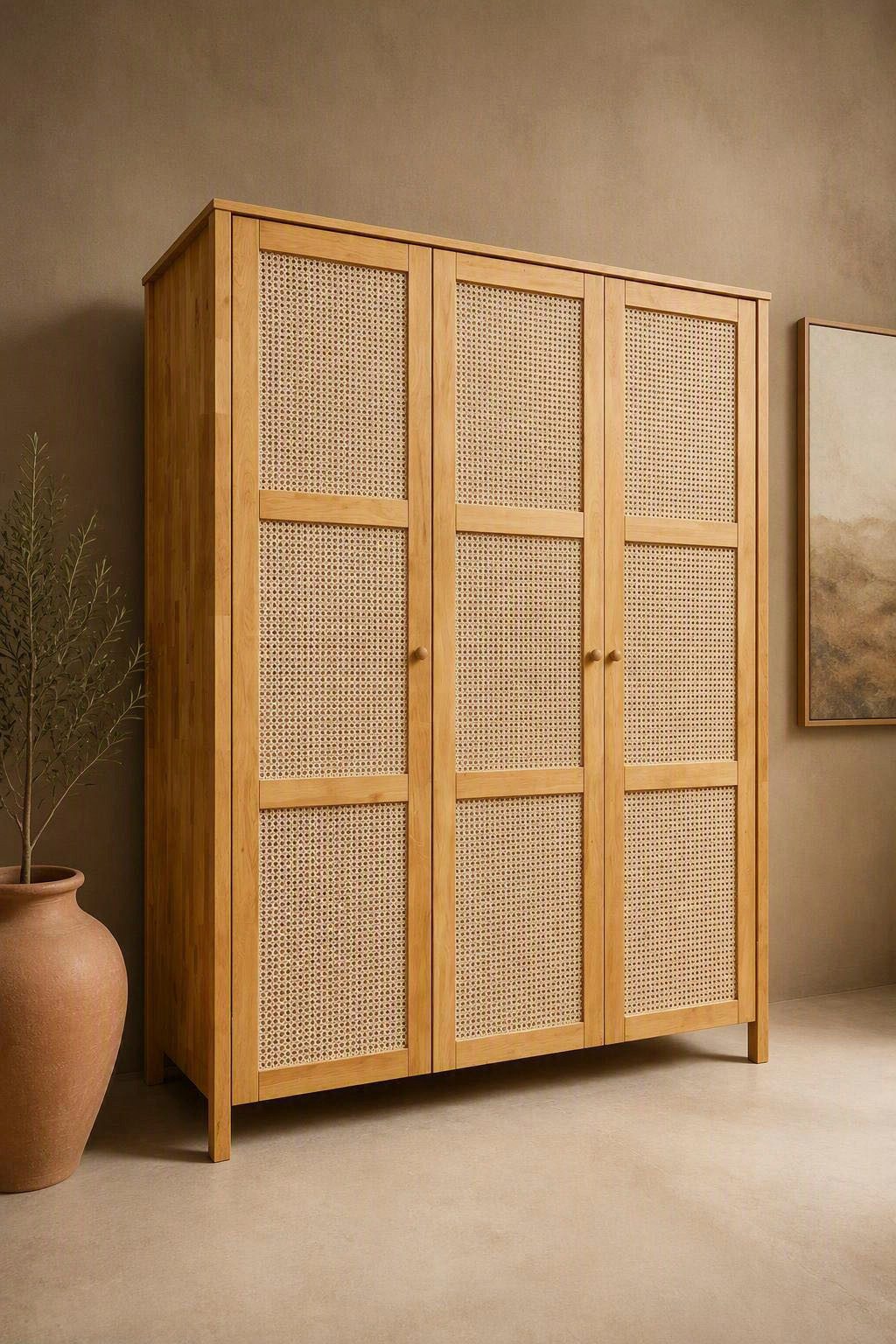 OTTO home Kleiderschrank Hällevik Eiche - aus FSC® Massivholz, Wiener Geflecht Soft-Close – skandinavisches Design