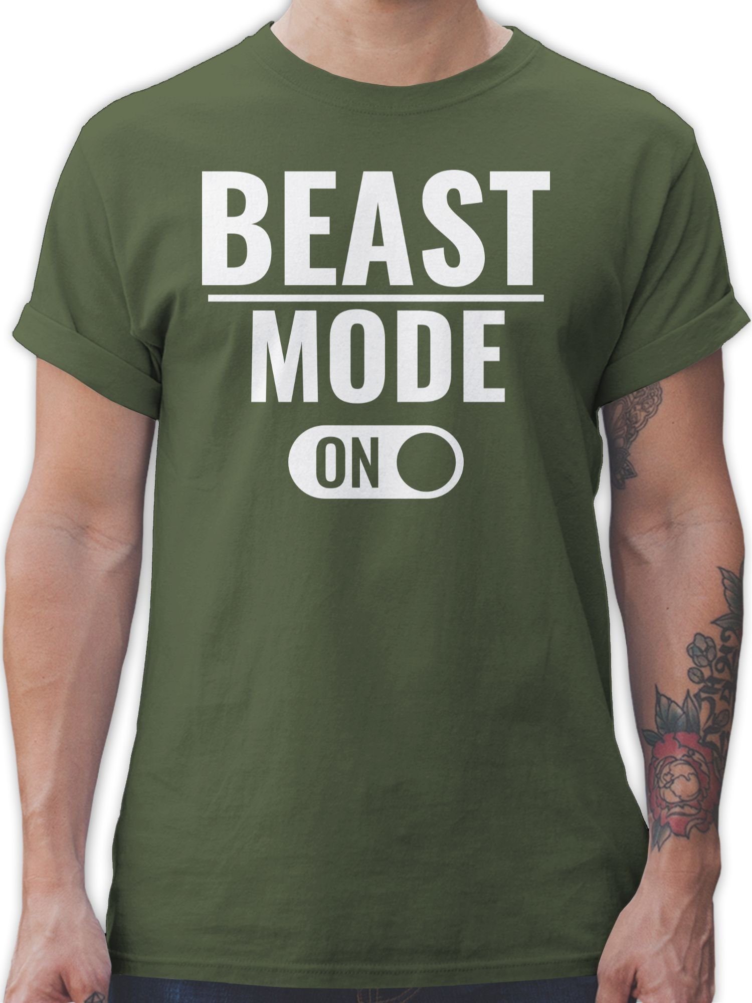 Shirtracer T-Shirt Beast Mode ON Grün & 2 Fitness Workout Army