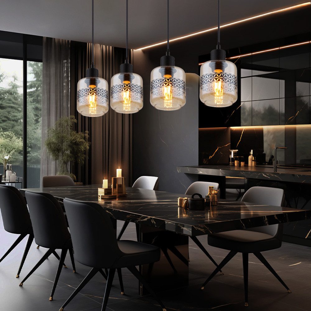 GLOBO LIGHTING LED Pendelleuchte, Leuchtmittel inklusive, Warmweiß, Pendellampe Hängelampe Wohnzimmerlampe 4 flammig Glas amber LED 120 cm