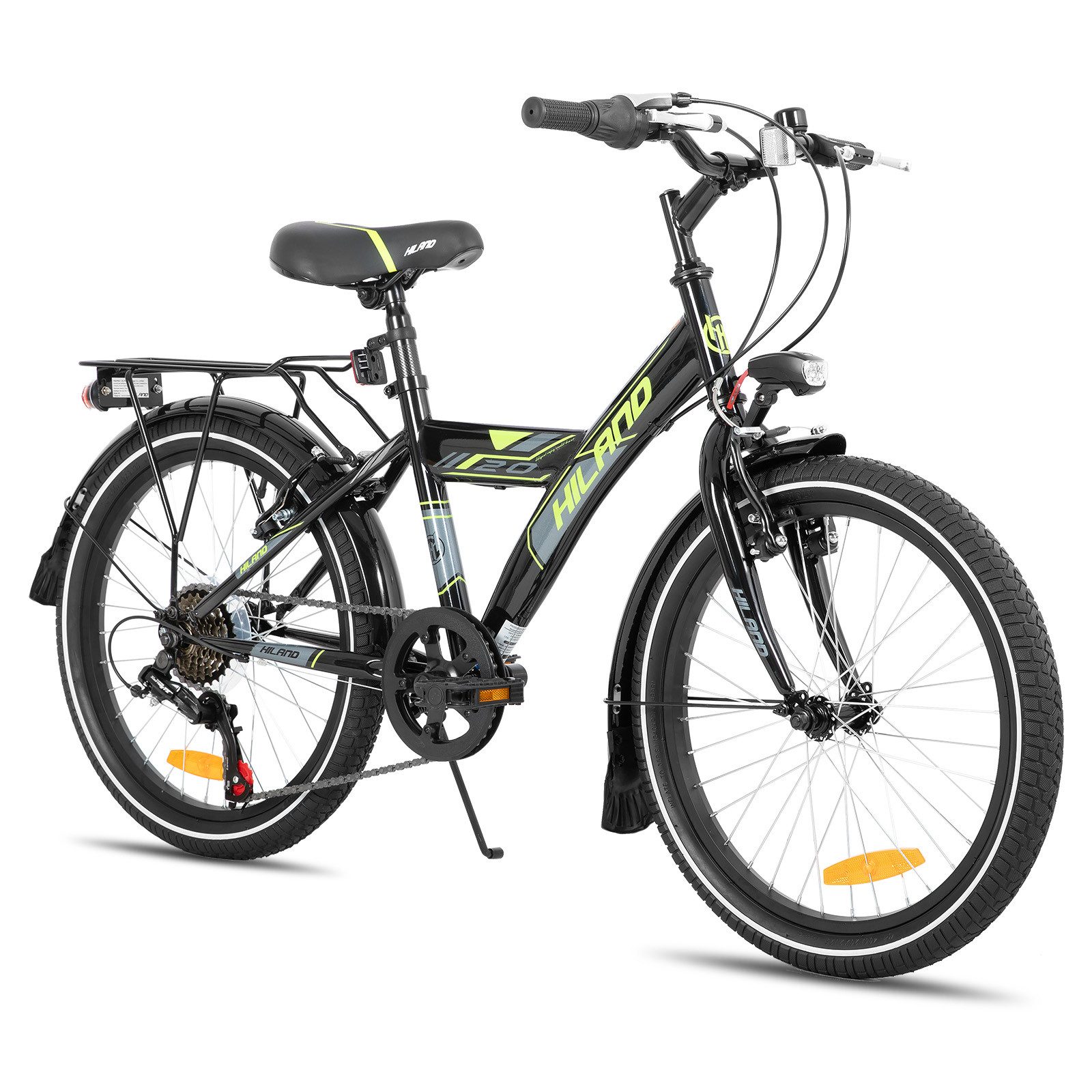 HILAND Kinderfahrrad Sentry+ 20 24 Zoll Mountainbike, MTB für Kinder Jungen Mädchen, mit 6 Gang Schaltung, Gepäckträger, Kotflügel, Fahrradklingel,V Bremse