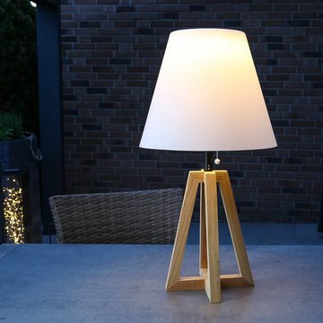 MARELIDA LED Außen-Tischleuchte LED Solar Tischleuchte Tischlampe mit Holzfuß Dekoleuchte