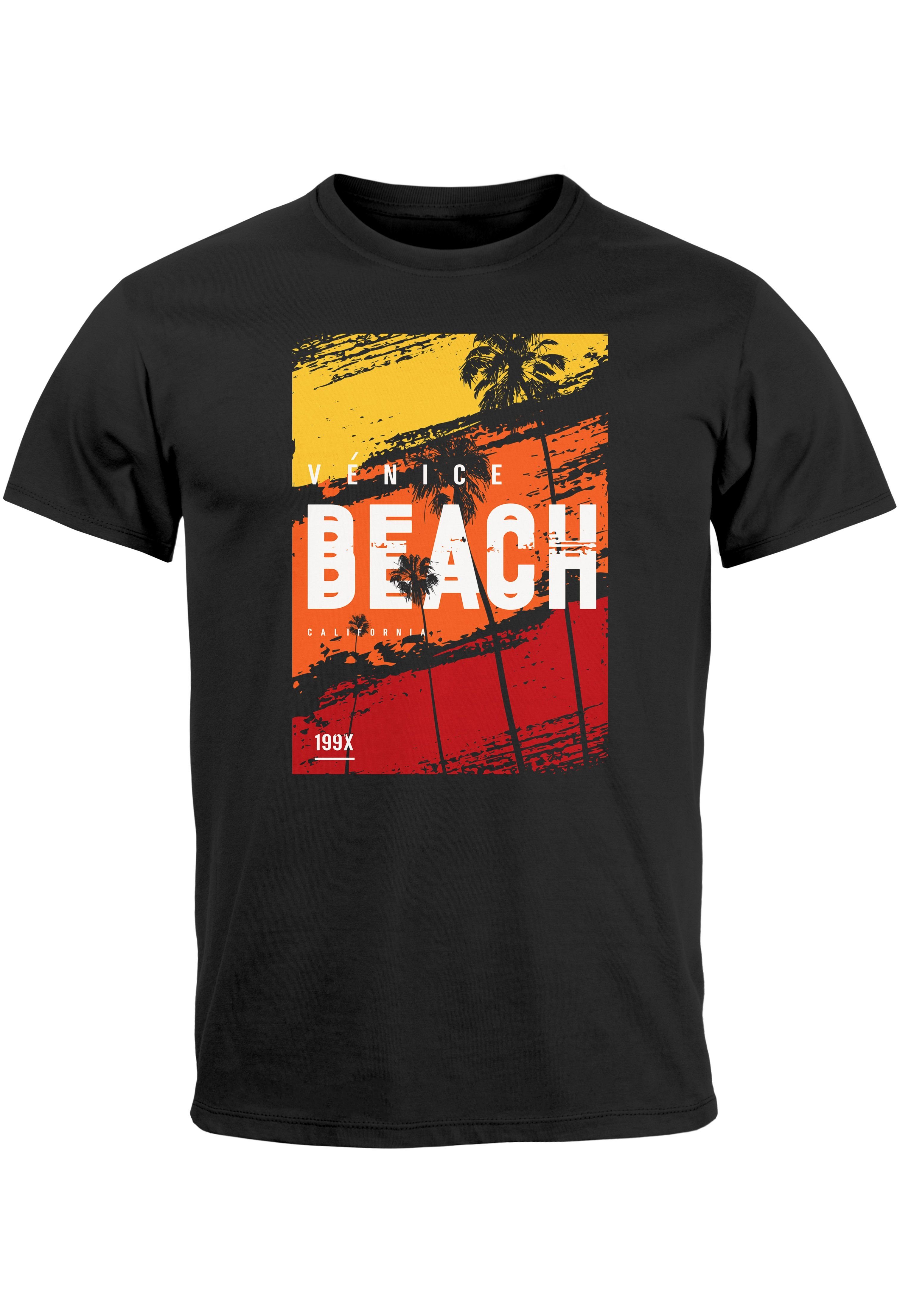 Neverless Print-Shirt Print Venice Beach Aufdruck Herren schwarz Sommer Strand Palme Surfing T-Shirt Motiv mit