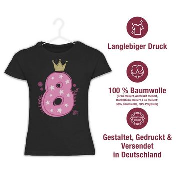 Shirtracer T-Shirt Achter Mädchen Krone Sterne 8. Geburtstag