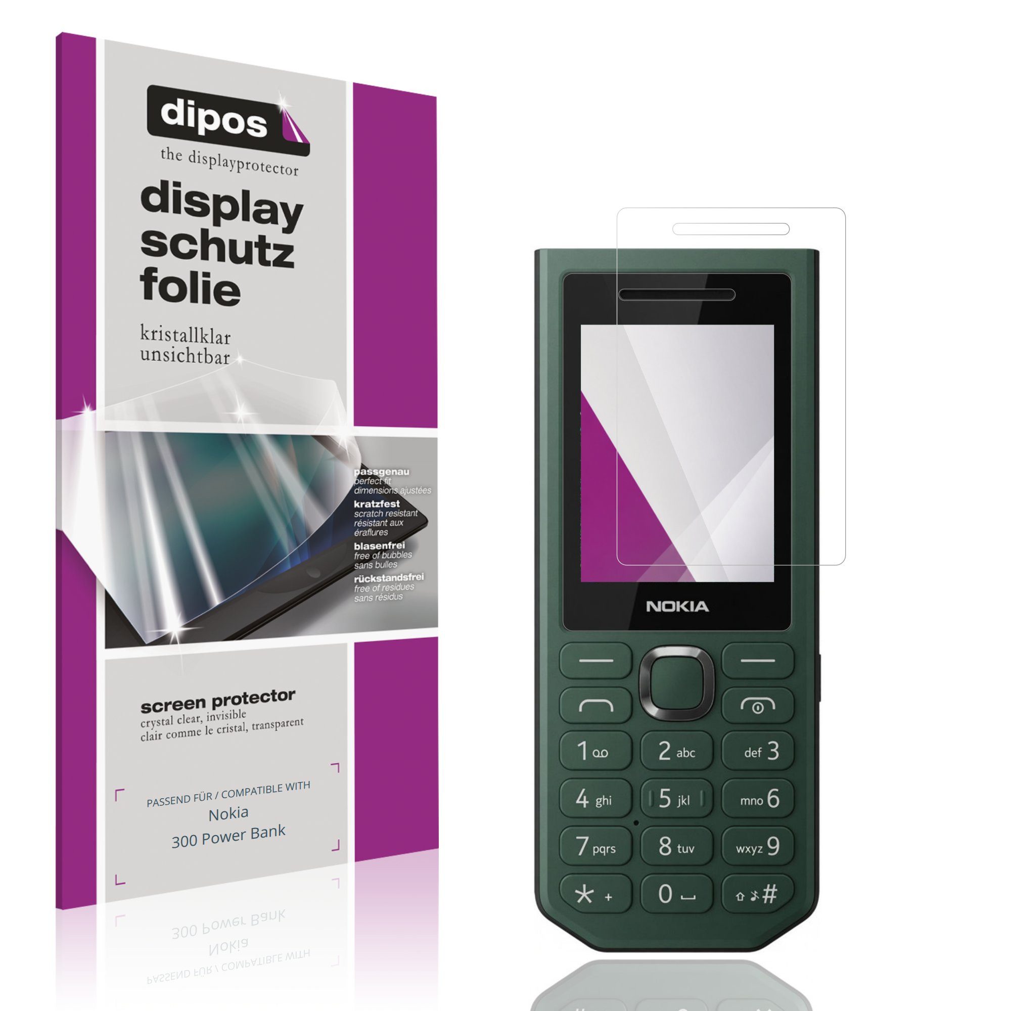 dipos Displayschutzfolie Schutzfolie für Nokia 300 Power Bank, 4 Stück, Displayschutz Schutz Folie Made in Germany