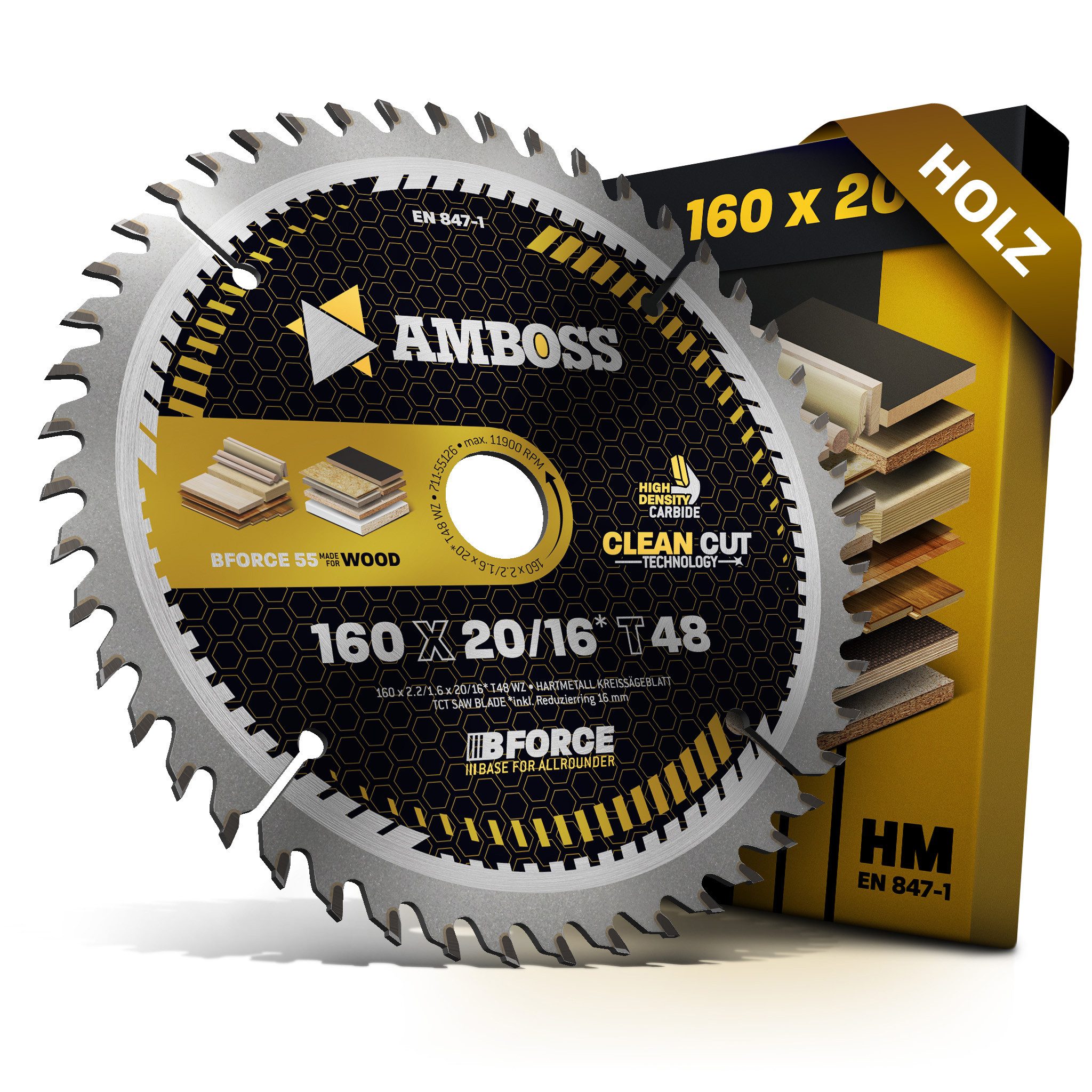 Amboss Werkzeuge Kreissägeblatt HM Kreissägeblatt - 160 x 2.2/1.6 x 20 Z48 WZ