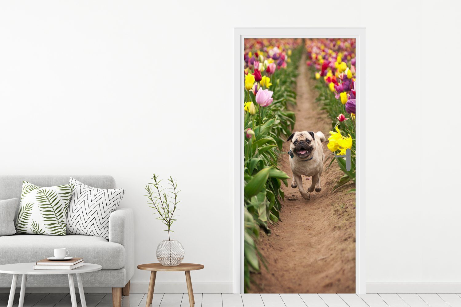 Tulpen - cm Türaufkleber, (1 Hund, Türtapete Blumen bedruckt, Tür, St), Matt, MuchoWow Fototapete für 75x205 -
