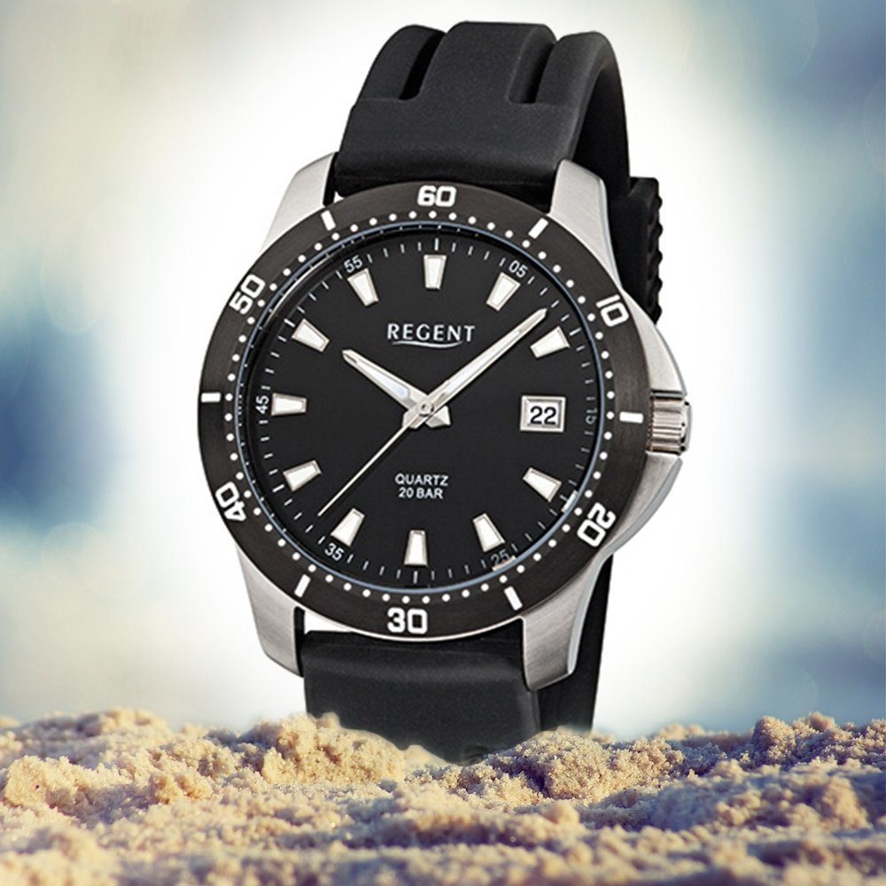 Regent Quarzuhr Regent Herren schwarz 40mm), Analog, groß rund, Kunststoffarmband Armbanduhr Herren-Armbanduhr (ca