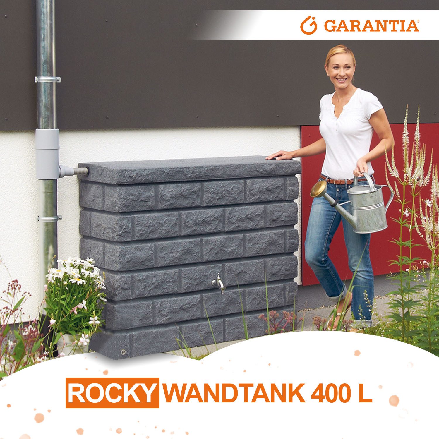 GARANTIA Regentonne ROCKY Wandtank 400 Liter dark granite, 400 l