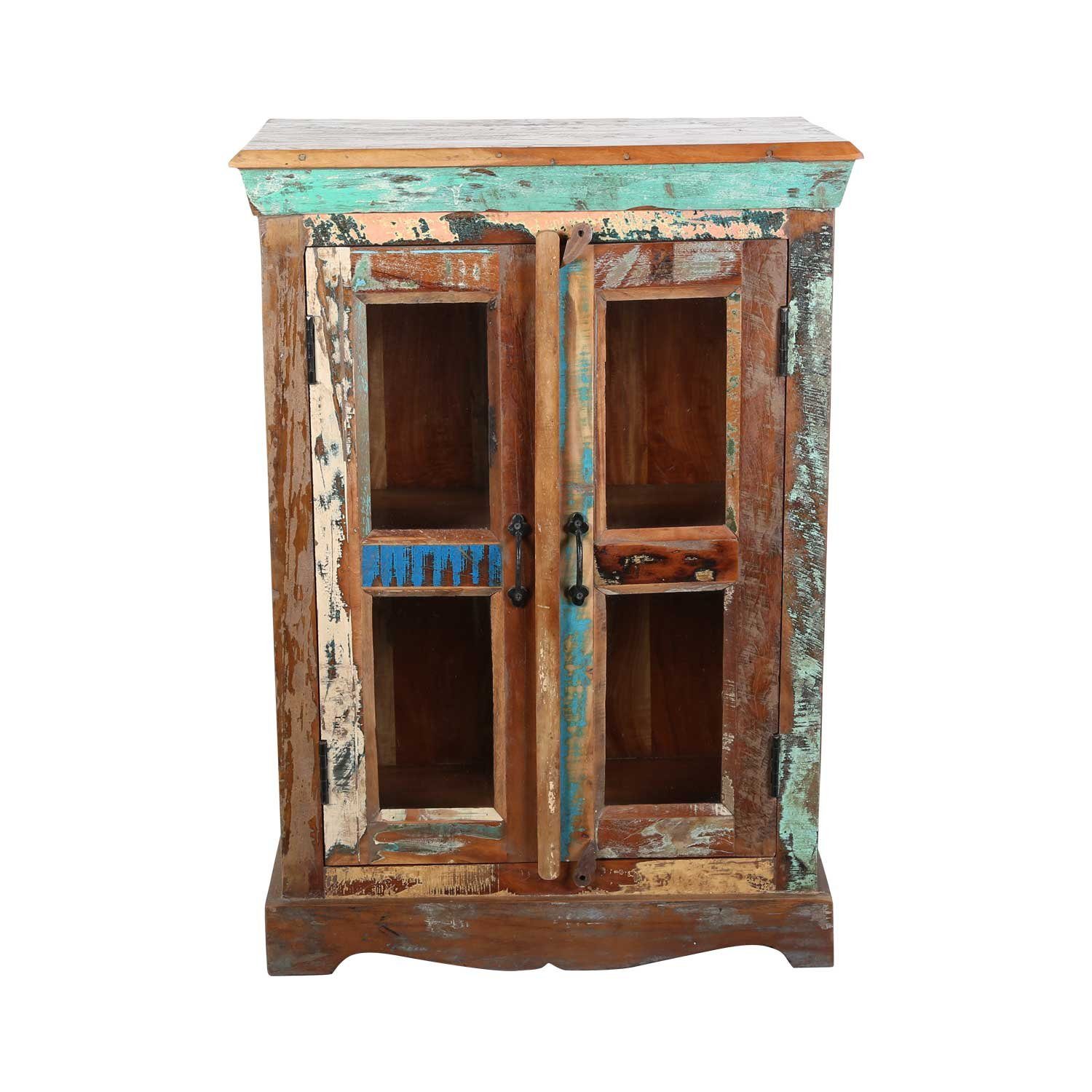 Casa Moro Kommode Altholz Kommode Shabby Chic Glasvitrine Massivholz, Kunsthandwerk, CAC420
